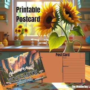 Carte postale du parc national de Yosemite imprimable - Art de la nature en téléchargement numérique - décoration de voyage paysage d'inspiration vintage - téléchargement immédiat