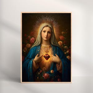 Immaculate Heart of Mary Print, Catholic Wall Art, Marian Devotional Gift, Sacred Heart Home Decor, Religious Christian Gift, Holy Mama Mary