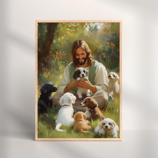 Jesus Loves Dogs Print, Christian Wall Art, Pet Memorial (Digital Download)