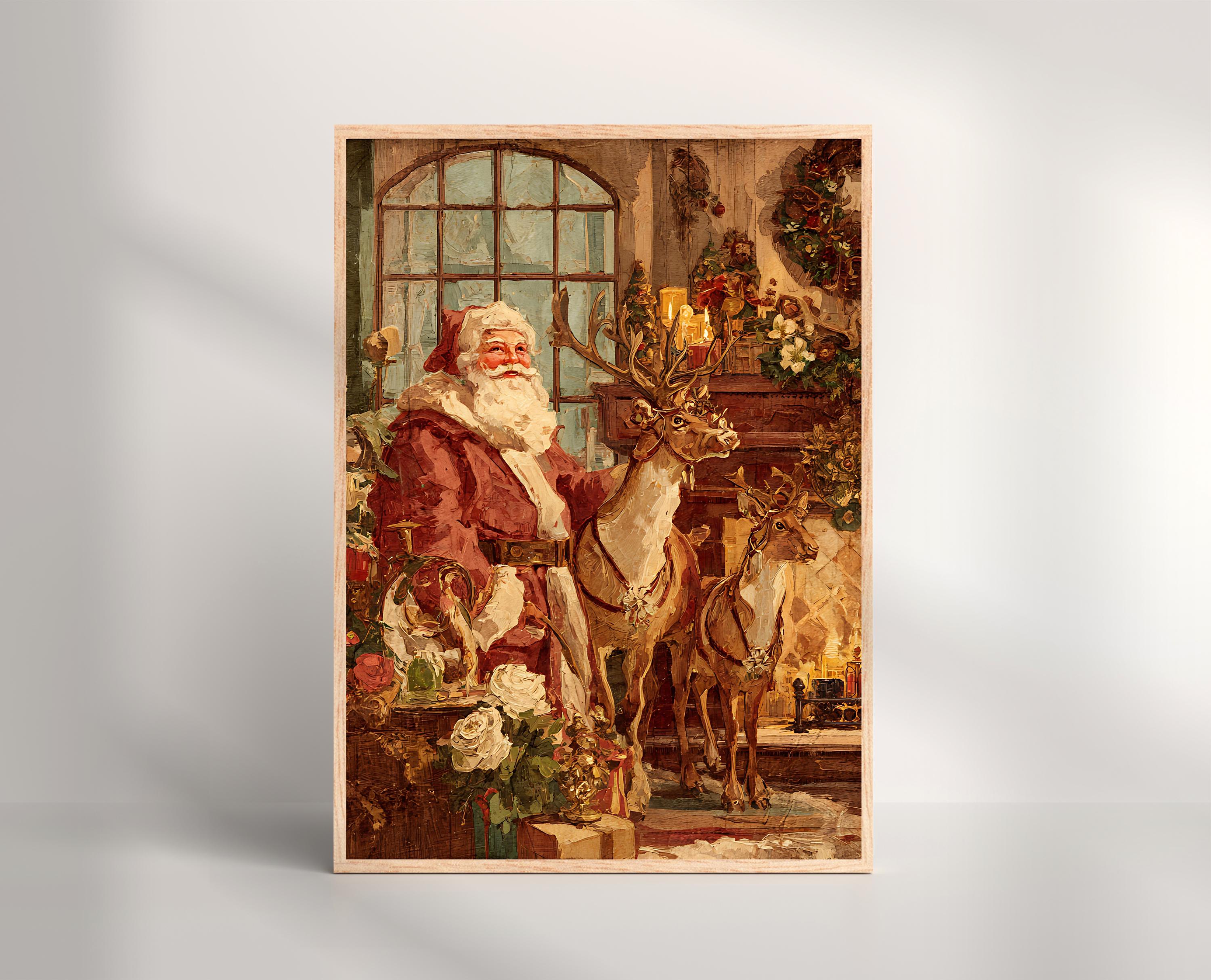 ヴィンテージクリスマスシーンアートプリント：1950年代のサンタ