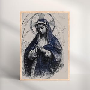 Blessed Virgin Mary Charcoal Sketch, Our Lady of Grace Print, Mother Mary Digital Art, Catholic Wall Decor, Marian Printable, Christian Art
