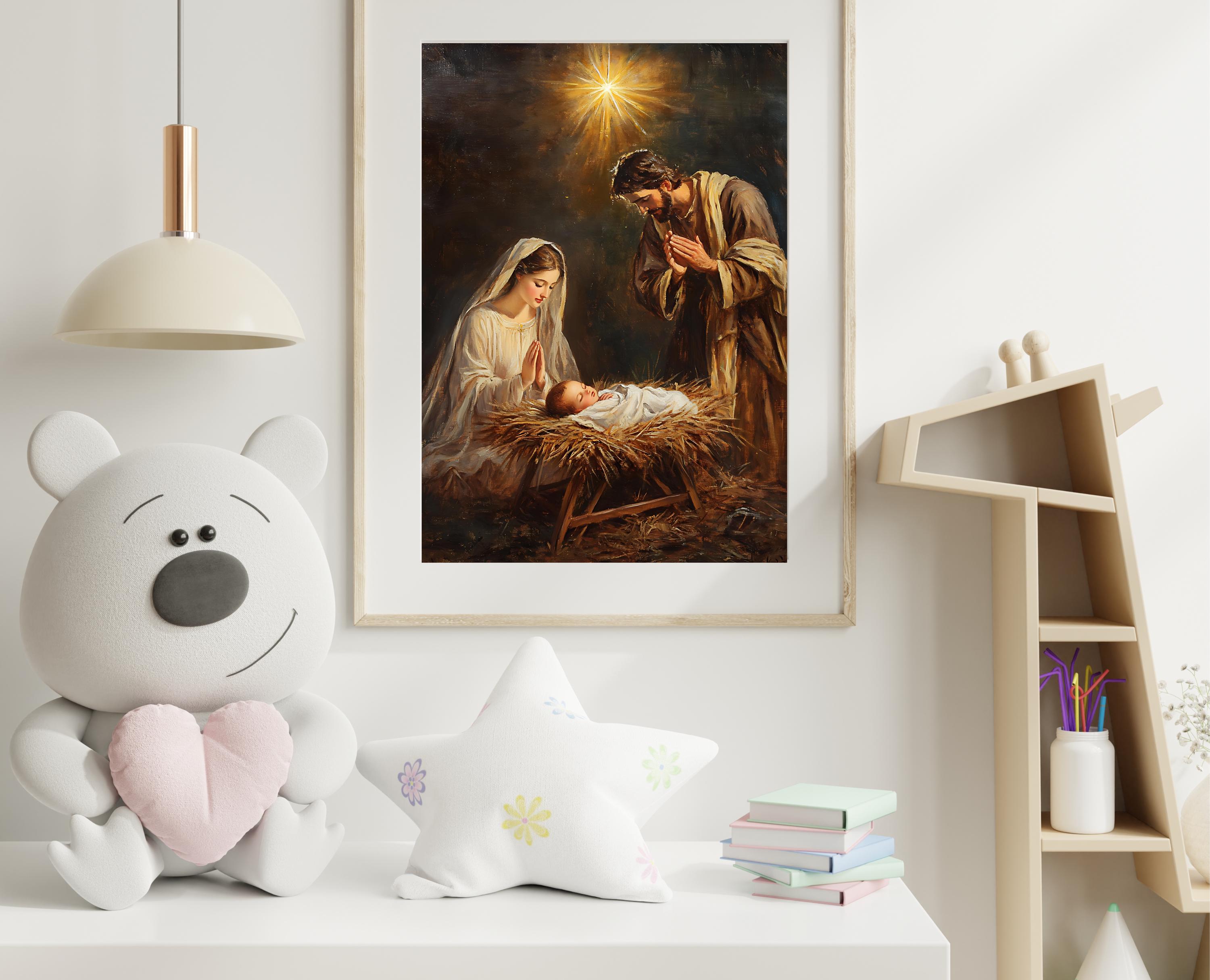 キリスト降誕の場面のプリント：ベツレヘムのイエス、キリスト教の