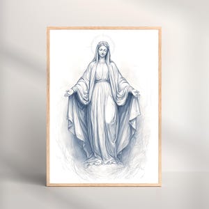 Blessed Virgin Mary Sketch Print: Catholic Home Decor (Digital Download
