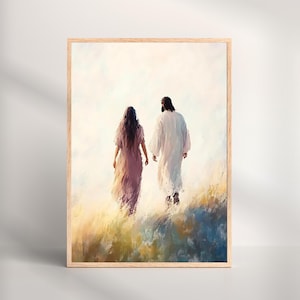Jesus Walking with Woman Art Print, Christian Wall Decor, Inspirational Religious Gift, Faith Artwork, Catholic Wall art, Marian Poster