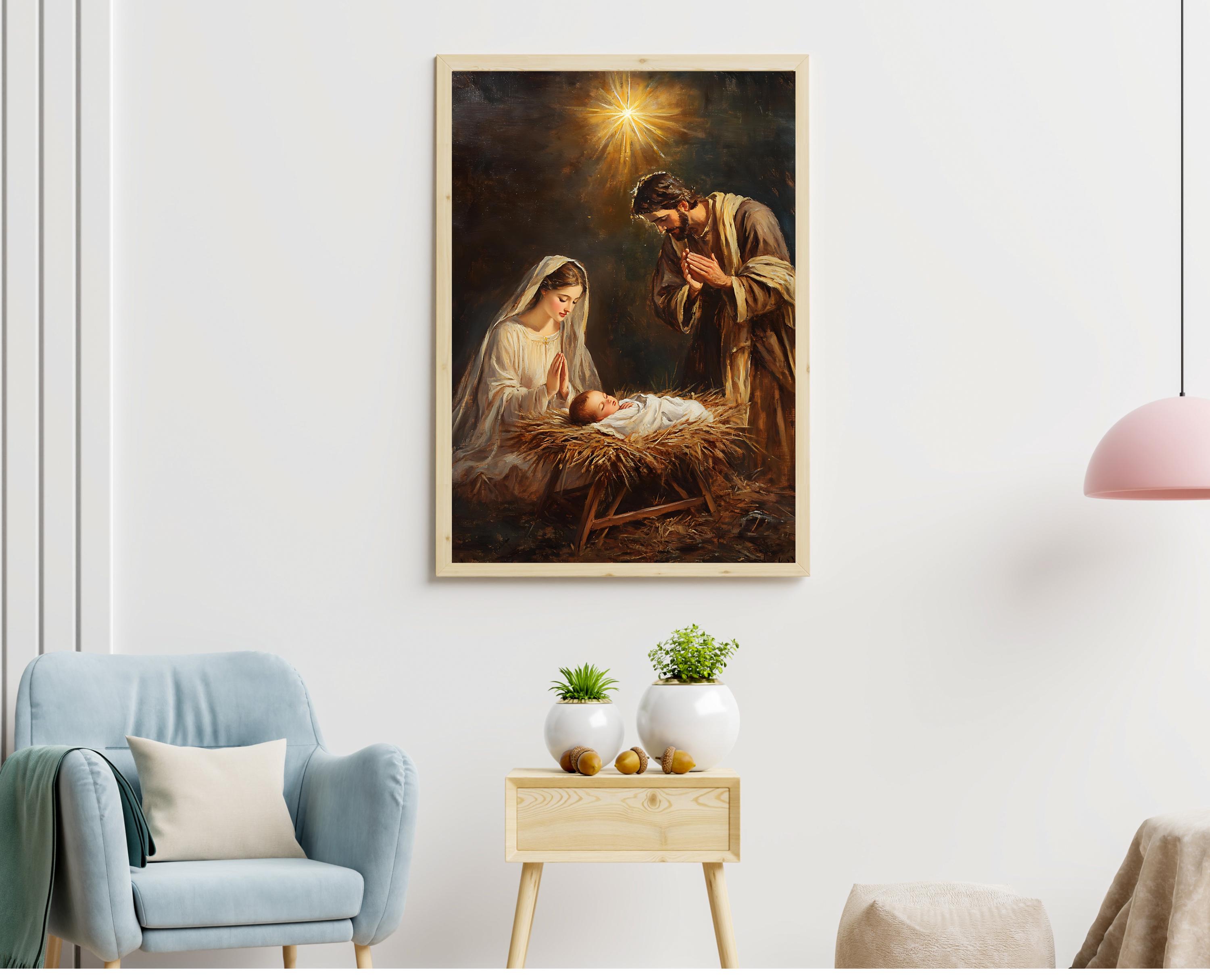 キリスト降誕の場面のプリント：ベツレヘムのイエス、キリスト教の