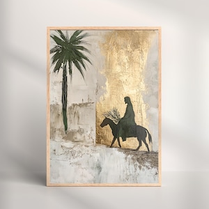 Minimalistischer Jesus zieht in Jerusalem ein Kunstdruck - Palmsonntag Eselritt, christliche Wanddekoration, modernes religiöses Oster Kunstwerk, marianisches Geschenk