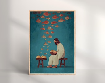 Jesus Feeding 5000 Print: Bible Story Christian Wall Art (Digital Download)