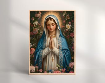 Virgin Mary Oil Painting Print, Catholic Marian Art (Digital Download)