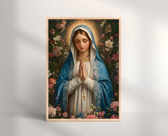 聖母マリアの版画、聖母マリアの静かな祝福、カトリックのキリスト教の