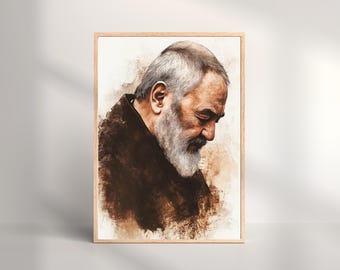 パードレ・ピオの版画：カトリックの聖人アート、キリスト教の室内装飾（デジタルダウンロード