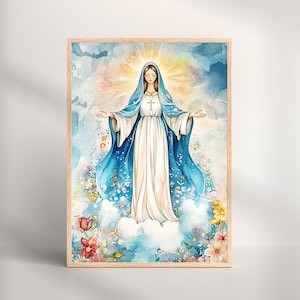 Our Lady of Grace Print, Blessed Virgin Mary, Mother Mary Digital Art, Catholic Wall Decor, Marian Print, Christian Wall Art, Nursery Art