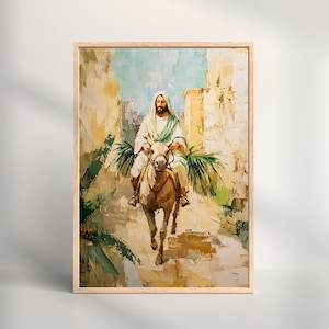 Minimalistischer Jesus zieht in Jerusalem ein Kunstdruck - Palmsonntag Eselritt, christliche Wanddekoration, modernes religiöses Oster Kunstwerk, marianisches Geschenk