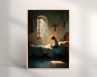 祈る少女の水彩画（印刷可能）、保育園向けキリスト教アート、信仰の