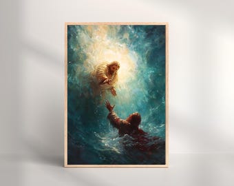 Jesus rettet Petrus Kunstdruck, christliche Schrift Dekor (digitaler Download)