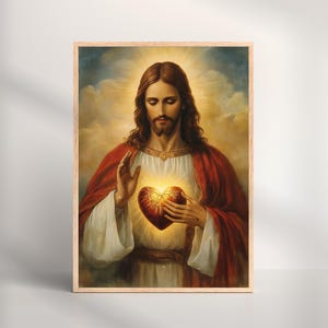 Sacred Heart of Jesus Art Print, Catholic Wall Decor, Christian Home Blessing, Religious Gift, Jesus Devotion Artwork, Nursery room art