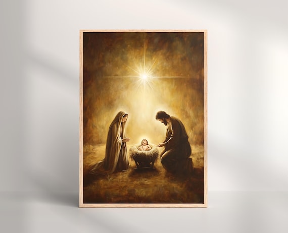 キリスト降誕の場面のプリント：ベツレヘムのイエス、キリスト教の