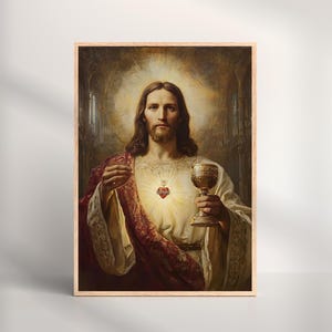 Jesus The Eucharist, Sacred Heart of Jesus Art Print, Catholic Wall Decor, Christian Home Blessing, Religious Gift, Jesus Christ Artwork