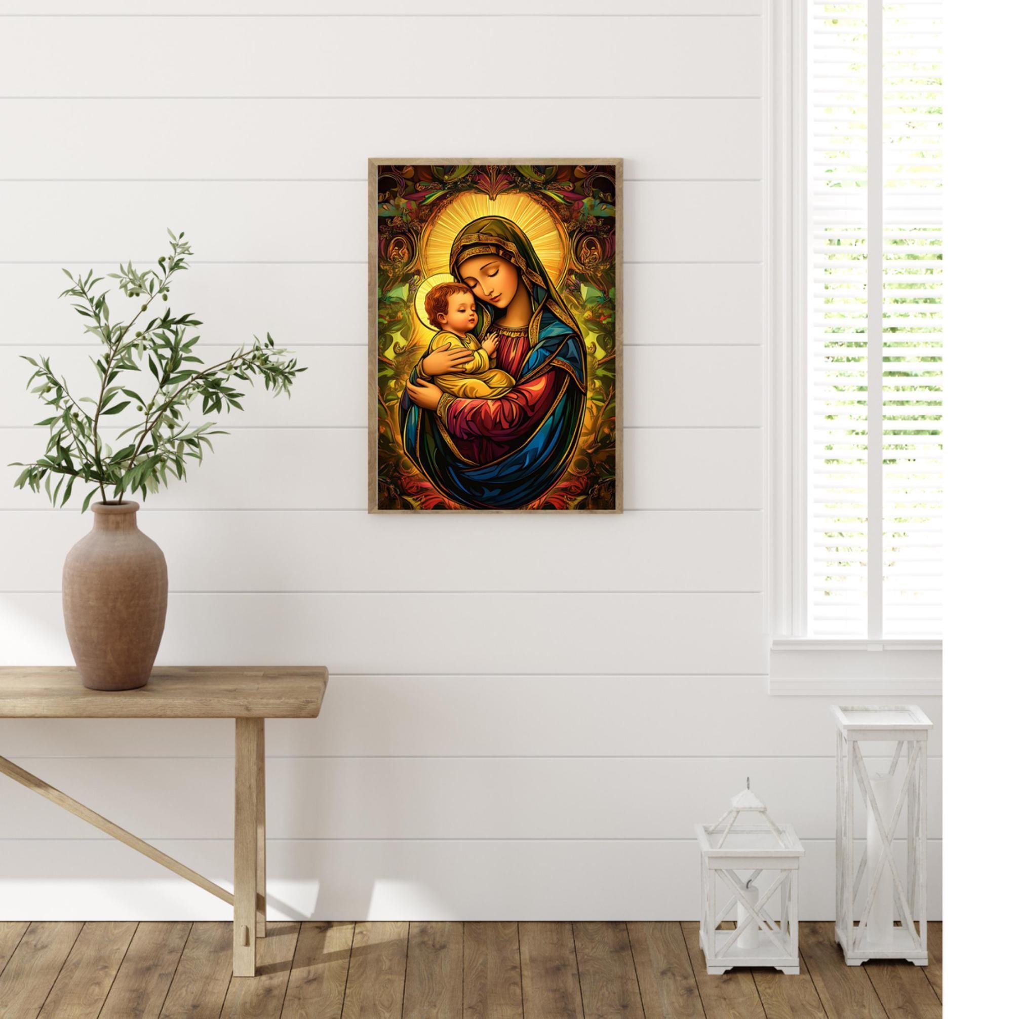 Virgin Mary & Baby Jesus Stained Glass Art: Catholic Home Decor ...