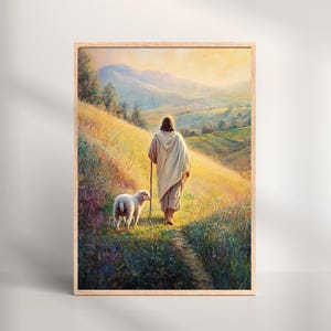 Lamb of God, The Good Shepherd Christian Wall Art, Jesus Sheep Bible Verse Decor, Religious Gift, Faith Printable, Nativity art