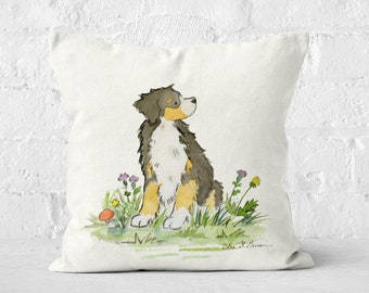 Bernais Throw Pillow cover, Bernois Mountain Dog, Watercolor Dog Pillow, 18x18, 22x22 Canvas Pillow, Bernois Gift, Dog Lover Gift