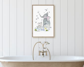 Elephant Nursery Art, Kids Bathroom Art, Kids Wall Art, Kids Elephant Decor, Nursery Decor, Elephant Print, Childrens Art Childrens Bath Art