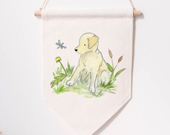 Yellow Lab Pennant Banner, Lab Puppy, Cotton Lab Nursery Pennant, Labrador Retriever Banner, Gift for Lab Lover, Lab Art, Cute Lab Gift