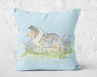 Sheltie Throw Pillow Case, Blue Merle Shetland Sheepdog Decorative Pillow Case, 18x18, 22x22 Canvas Pillow, Sheltie Gift, Sheltie Decor