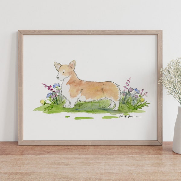 Welsh Corgi Art, Corgi Print, Corgi Watercolor, Corgi Painting, Corgi Gift, Dog Nursery, Pet Portrait, Puppy Art, Children's Art, Dog Art