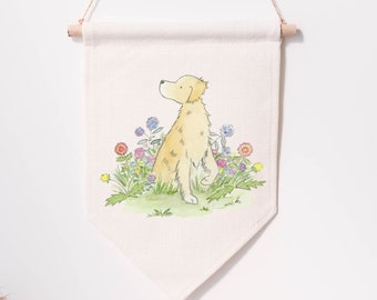 Golden Retriever Pennant Banner, Cotton Golden Retriever Nursery Pennant, Gift for Golden Retriever Lover, Golden Retriever Wall Art