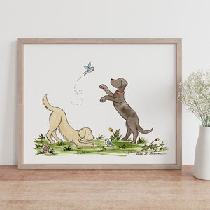 Puppy Nursery Art, Nursery Print, Black Lab Art, Golden Retriever Art, Nursery Wall Art, Children's Art, Neutral Nursery, Kids Room Decor