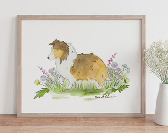 Sheltie Art, Sheltie Print, Sable Sheltie, Shetland Sheepdog, Children's Art, Sheltie Gift, Sheltie Lover, Watercolor, Dog Portrait, Collie