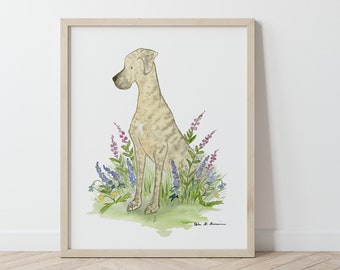 Great Dane Art, Brindle Great Dane, Great Dane Gifts, Great Dane Painting, Dog Lovers Watercolor Dog Print Puppy Nursery Art, Children's Art