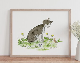 Kitten Nursery Art, Tuxedo Cat Print, Cat Watercolor, Kid's Wall Art, Children's Cat Art, Cat Nursery Art, Nursery Decor, Black Cat Print