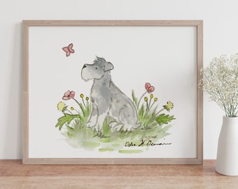 Mini Schnauzer Print, Schnauzer Nursery Print, Puppy Dog Nursery, Nursery Wall Art, Children's Art, Miniature Schnauzer Art, Terrier Art