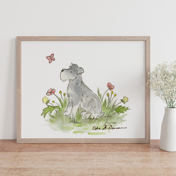 Mini Schnauzer Print, Schnauzer Nursery Print, Puppy Dog Nursery, Nursery Wall Art, Children's Art, Miniature Schnauzer Art, Terrier Art