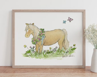 Pony Art- Girl's Horse Art- Pony Wall Art- Nursery Art- Baby Horse Print- Children's Art- Farm Nursery Decor Nursery PRINT little girls room