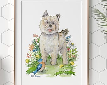 Cairn Terrier Art, Cairn Terrier Gift, Cairn Terrier Painting, Cute Cairn Terrier, Watercolor Dog Art, Pet Portrait, Puppy Nursery Art