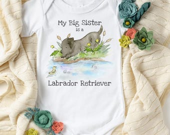 Black Lab Baby Bodysuit, Lab Baby Gift, Lab Lover, Baby Shower Gift, Lab Big Sister, Lab Big Brother, Labrador Retriever, Puppy Baby Shower