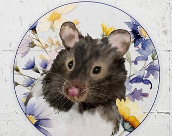 Cute Hamster Sticker, Black and White Hamster, Syrian Hamster, hamster Owner Gift, Hamster Lover Gift, Watercolor Hamster