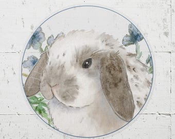 Cute Holland Lop Sticker, Gray and White Holland Lop, Bunny Sticker, Rabbit Owner Gift, Bunny Lover, Watercolor Lop Bunny