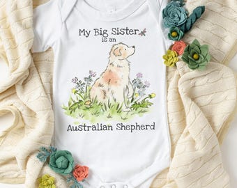 Aussie Baby Bodysuit, Cute Aussie, Red Merle Australian Shepherd, Aussie Lover, Baby Shower Gift, Aussie Big Sister Aussie Big Brother