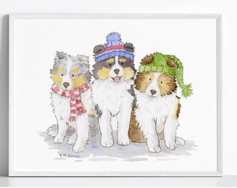 Sheltie Holiday Art Print, Sheltie Gift, Shetland Sheepdog Artwork, Sheltie Lover Gift, Sheltie Christmas Art, Cute Shelties, Sheltie Mom