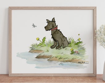 Scottie Print, Puppy Nursery Print, Scottish Terrier, Nursery Wall Art, Children’s Art, Kid’s Decor, Scottie Gift, Terrier Gift Pet Portrait