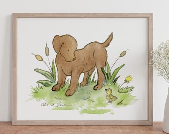 Chocolate Lab Print, Chocolate Lab Art, Labrador Art, Nursery Decor, Children's Wall Art, Labrador Gift, Kid's Puppy Art, Puppy Nursery Art