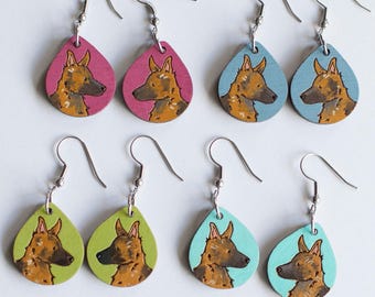 German Shepherd Earrings, Laser Engraved Wood Earrings, Hand painted Earrings, German Shepherd Gift, German Shepherd Mom, Shepherd Jewelry