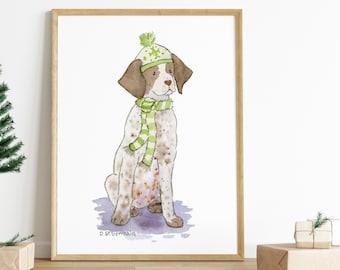 German Shorthaired Pointer Art, GSP Holiday Print, Christmas GSP, Pointer Gift, GSP Lover Gift, Watercolor Pointer Dog Art, gsp gift