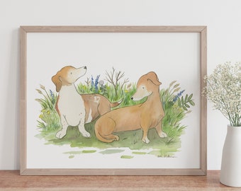 Dachshund Art, Dachshund Print, Watercolor Dog Art, Puppy Nursery Art, Children's Art, Wiener Dog Art, Dachshund Gift