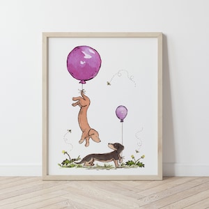 Dachshund Art, Puppy Nursery Art, Cute Dachshund Art, Weiner Dog Art, Dachshund Gift, Dachshund lover, Dachshund Nursery Art, Children's Art image 1