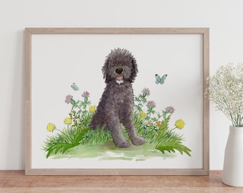 Black Doodle Dog Art, Labradoodle Art, Doodle Gift, Dog Nursery Art, Doodle Lovers, Watercolor Pet Portrait Golden Doodle Autism Service Dog