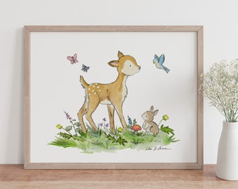 Woodland Nursery Art- Forest Nursery Art- Fawn Children's Art- Woodland Art- Children's Wall Art- Forest Nursery Art- Nursery Print, Deer